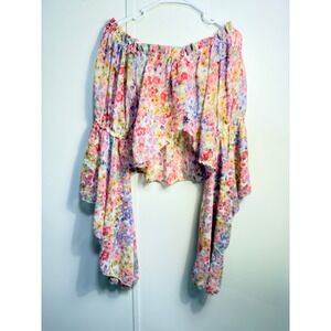 Live 4 Truth Floral Off Shoulder Top Womens L Pink Multi Bell Sleeve Good Boho